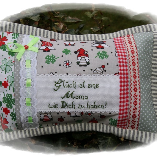 Lavendelkissen, Geschenk Mama Muttertag Geburtstag, Glück ist eine Mutter wie Dich zu haben, Wichtel, Entspannungskissen rot grün 26x18cm