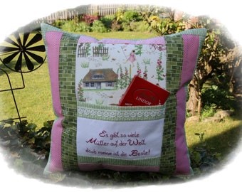 Gift Mom Birthday Mother's Day, Best Mom, hand embroidered, romantic pillowcase pink, green, Acufactum fabrics