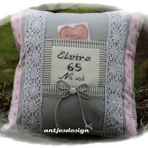 Geburtstag Geschenk 70. / 75./ 80. Geburtstag Frau Kissenbezug Shabby, Name, Spruch, beige weiß Geschenk Oma, Tante, Freundin Bild 5