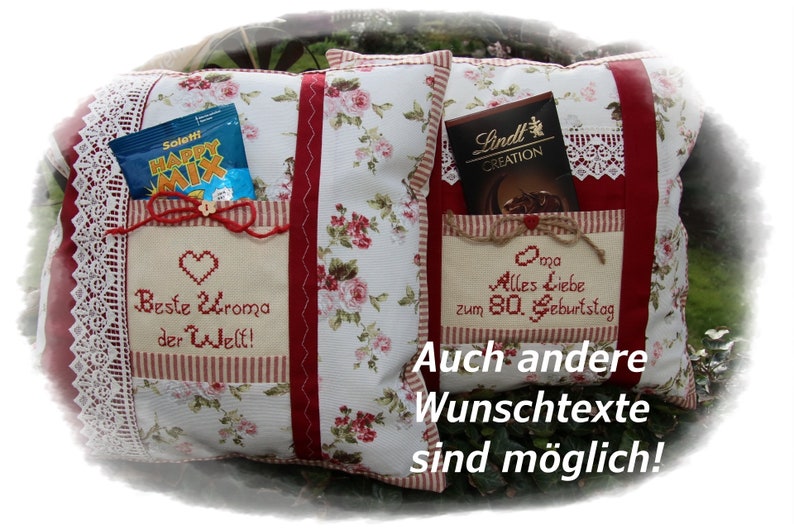 Geburtstag Geschenk 70. / 75./ 80. Geburtstag Frau Oma Tante Freundin, romantischer Kissenbezug mit Wunschtext Name, Rosenmuster Bild 3