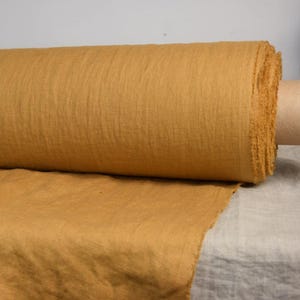 Linen Fabric - &quot;Gloria Spicy Mustard&quot;, 200gsm (6oz), 100% Pure Linen, Rich Mustard Brown Shade, Soft & Washed, Linen by the Yard, IN STOCK!