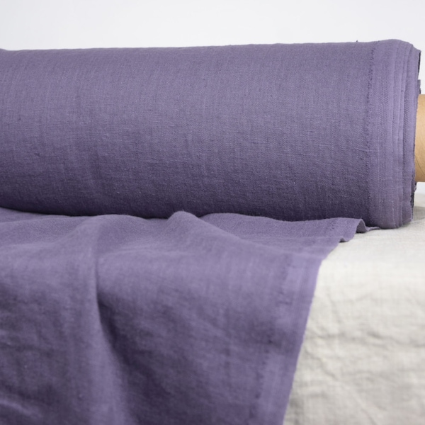 IN STOCK. Pure 100% linen fabric Gloria Purple-Aubergine 200gsm (5.90 oz/yd2).  Washed-softened. Widht 145cm (57").