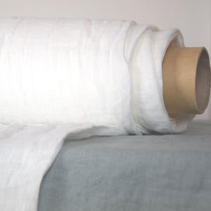 White 100% pure linen fabric "Serena" by the yard/meter, lightweight 95gsm/2.8oz, natural, airy, thin fabricl for curtains, scarfs, clothes.