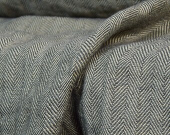 REMNANTS SALE ! Pure 100% linen fabric Sigma Fresh Olive Herringbone 220gsm. Broken twill, green colors. Washed-softened.