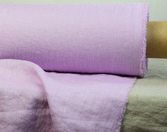 Pure linen fabric "Gloria" in pale purple (Wisteria) color by the yard/meter. Medium weight. Pre-washed, softened, pre-shrunk. For sewing.
