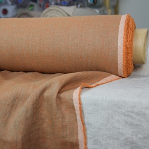 Pure 100% Linen Fabric &quot;Margarita Tawny&quot; 200gsm/6oz. Burnt orange melange. Washed, Softened. Premium European Linen By The Yard. IN STOCK.