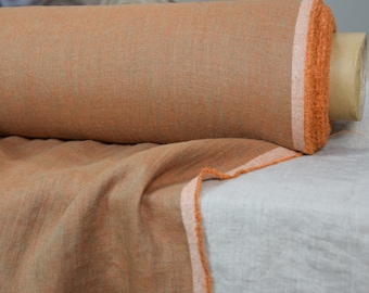 100% Linen Fabric "Margarita Tawny" 200gsm. Burnt Orange Color Melange. Washed Softened Premium European Linen for sewing By The Yard/Meter.