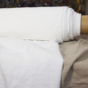 Elegant Pure Linen Fabric - &quot;Gloria Stark White&quot; 200gsm (6oz), Washed & Soft, Optical White, Bright white,  Pure white, for Sewing IN STOCK!