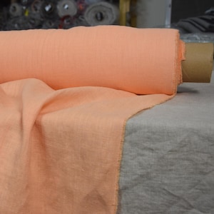 Linen Fabric - &quot;Gloria Vivid Peach&quot;, 200gsm (5.9oz), 100% Pure, Gorgeous, Bright, Cheerful Hue! Soft & Washed, Ready to Ship! IN STOCK!