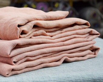 REMNANTS SALE!!! Very thin 95gsm semi-sheer pure 100% linen fabric Serena Peach Coral. Pre-shrunk.