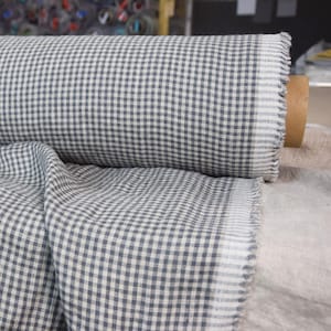 Linen Fabric &quot;Augusta Gray Gingham&quot;, 3mm Check, 145gsm, 100% Pure, Soft, Washed, Lightweight, Classic, Flax/Gray, Ready to Ship! IN STOCK!