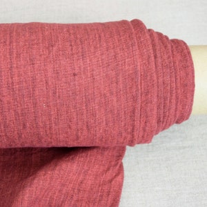 Pure linen fabric Margarita Indian Red Melange with Stripe 200gsm(5.90oz/yd2). 100% linen fabric. warm, earthy red. IN STOCK.