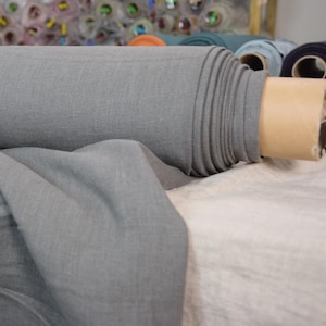 Elegant Dark Gray Linen Fabric &quot;Luna Steeple Gray&quot;, Thick 290gsm, Natural Texture, Softened, Olive-Green Undertone, High Quality, IN STOCK!