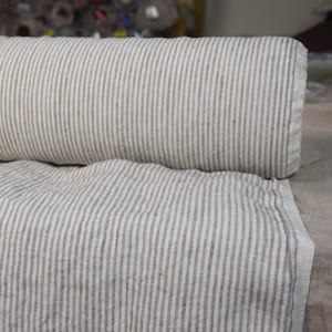 Linen Fabric - &quot;Elba Beige Candy Stripe&quot;, 200gsm (5.9oz/yd2), Rustic Wrinkled Texture, Plainly woven, 100% Pure, Premium, Perfect! IN STOCK!