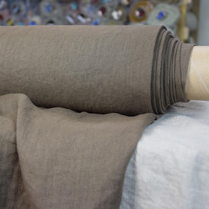 Linen Fabric - &quot;Gloria Earthy Brown&quot;, Taupe, Medium Darkness, 100% Pure, 200gsm/6oz, Durable, Tightly Woven, Organic Pre-Shrunk. IN STOCK!