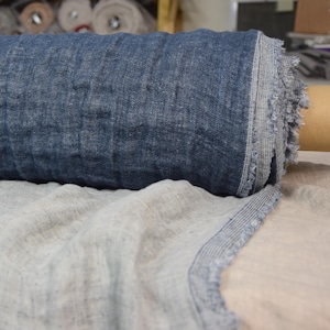 Double-Faced Linen Fabric - &quot;Vita Navy&quot;, Fluffy & Soft, 230gsm (6.8oz), Washed, Preshrunk, OUT OF STOCK.