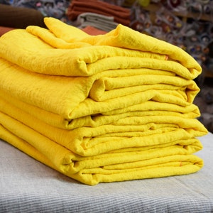 Vibrant Sunny Yellow Linen Fabric - &quot;Julia Illuminating&quot;, Creased Texture, 210gsm (6.2oz), Premium Quality, Luminous & Bright, OUT OF STOCK!