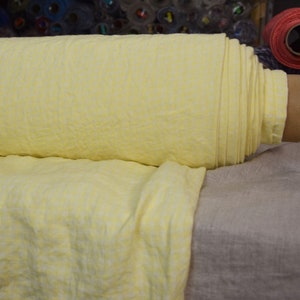 Tymczasowo NIEDOSTĘPNE. Czysta tkanina lniana 100% Aurora Lemon Gingham 165gsm. Kratka 4 mm jasnożółta. Prana-zmiękczana.