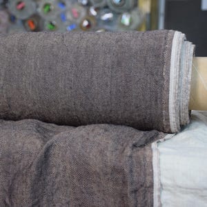 Copper Brown Herringbone Linen Fabric &quot;Optima&quot;, Earthy Tones, Softened & Heavyweight, 240gsm, Premium Quality, Stylish Creased, IN STOCK!