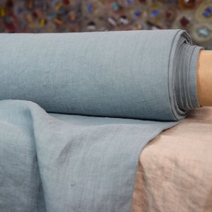 Linen Fabric &quot;Gloria Agave&quot; 200gsm (6oz/yd2). Pure 100% Lithuanian Linen, Washed, Softened, Blue-Green. Beautiful Plain Texture, IN STOCK.