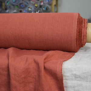 Linen Fabric - &quot;Gloria Mexicana&quot;, Reddish-Orange-Brown, Softened Washed, 190gsm (5.6oz), Beautiful Saturated Hue, High Quality, IN STOCK!