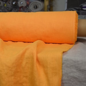 Linen Fabric &quot;Gloria Juicy Orange&quot;, Medium Weight 200gsm (5.9oz), 100% Pure Linen, Bright Vivid Yellow-Orange, Preshrunk, Soft, IN STOCK!
