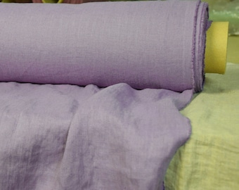 Pure 100% linen fabric "Gloria Oriental Iris" 200gsm (6oz/yd2). Deep, rich purple color. Middle weight, dense, washed-softened. IN STOCK.