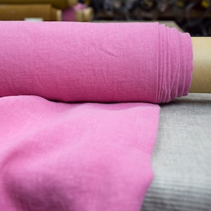 100% linen fabric &quot;Gloria Precious Pink&quot; 200gsm (6oz/yd2). Pure linen. Deep medium pink, hint of violet. Bright pink Vivid pink. IN STOCK.