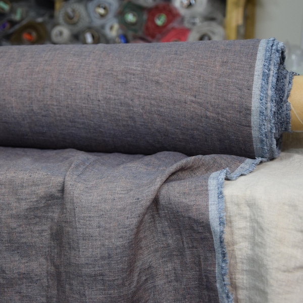 Linen Fabric - "Margarita Pinky Blue Melange", Pre-Shrunk, Soft, 190gsm (5.6oz), Beautiful Creased Texture, High Quality, IN STOCK!