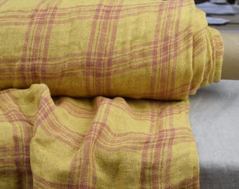100% Leinen Vita. Weiche 230 g/m² (ca. 7 oz) Premium-Qualität, doppelseitig mit verschiedenen Texturen, gelb-rote Karo-Tartan-Bulkware