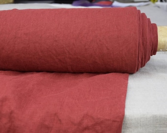 Rein 100% Leinenstoff „Gloria“ Mahagoni-Rot. Mittleres Gewicht 200 g / m². Gewaschen, geweicht, vorgeschrumpft. Meterware/Meterware