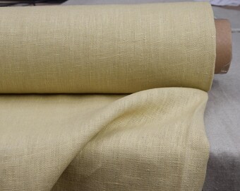 100% Leinenstoff ""Luna"" Meterware Beige mit grün-olivfarbenem Unterton (Moos-beige Farbe). Schwere Qualität von 290g/m².  Weich, vorgeschrumpft.