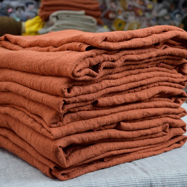 REMNANTS SALE!!! 100% linen fabric Julia Rooibos Tea 210gsm(6.20 oz/yd2). Pantone 18-1355 TPG color, soft muted reddish-brown earthly warm.