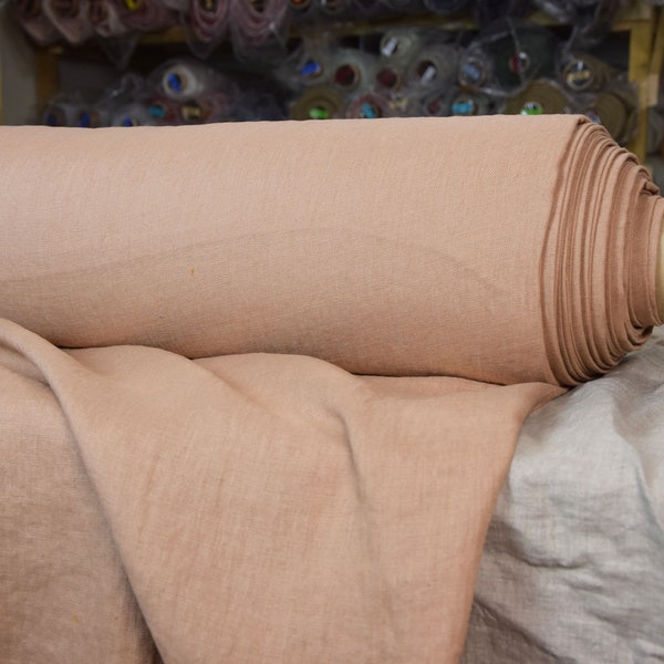 IN STOCK. Pure 100% linen fabric Gloria Clay 190gsm(5.60 oz/yd2). Brownish with a soft rosy tint. Washed-softened.