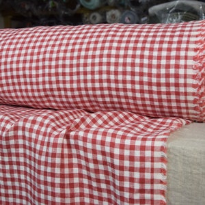 IN STOCK. Pure 100% linen fabric Gloria Red-White Gingham 200gsm (5.90 oz/yd2). 8mm check. The last piece 1.70x1.45m (67"x57")!