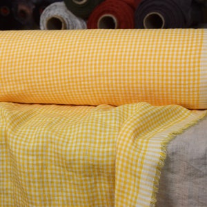 IN STOCK. Pure 100% linen fabric Augusta Sunny Yellow Gingham 150gsm (4.50 oz/yd2). The last piece 0.80x1.45m (32"x57")!