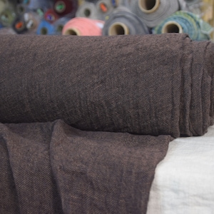 IN STOCK. Linen fabric Pura Blackened Brown Melange. Thin semi-sheer gauze. 100% linen 110gsm. Washed-softened.