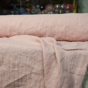 IN STOCK. Pure 100% linen fabric Gloria Pastel Pink 200gsm (5.90 oz/yd2). Washed-softened.