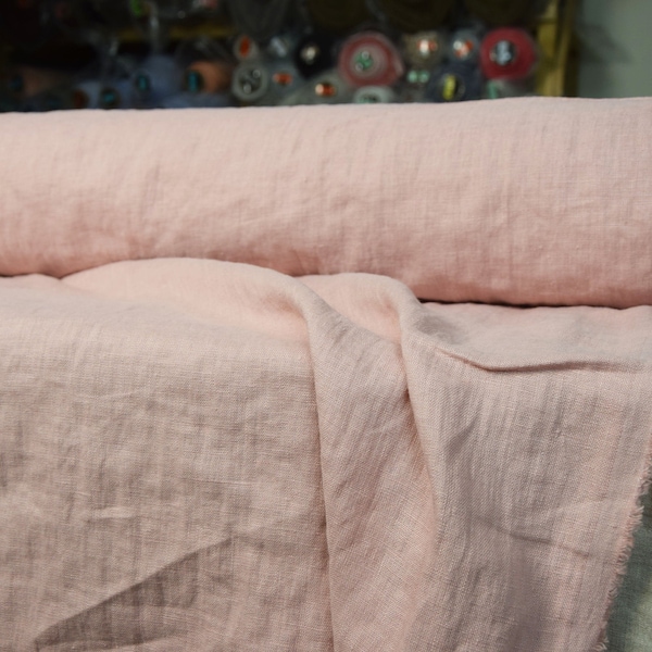 EN STOCK. 100 % lin Gloria rose pastel 200 g/m2 (5,90 oz/yd2). Lavé-adouci.