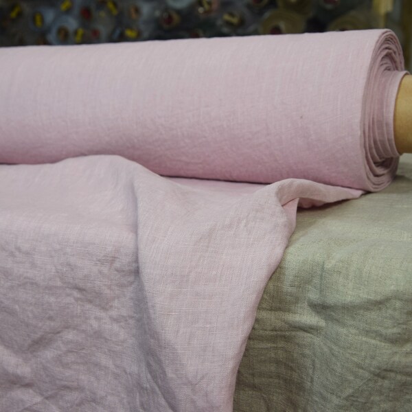 Temporarily OUT OF STOCK. Pure 100% linen fabric Regina Zephyr 130gsm. Light pinkish-mauve. Light weight, washed, softened.