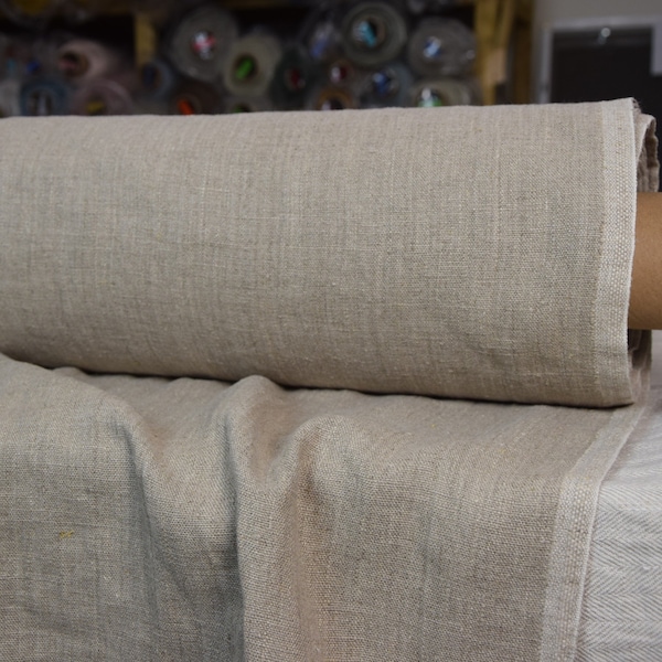 IN STOCK. Pure 100% linen fabric Luna Natural 290gsm (8.55 oz/yd2). Woven from undyed flax, gray-taupe earthy color. Heavy, washed-softened.