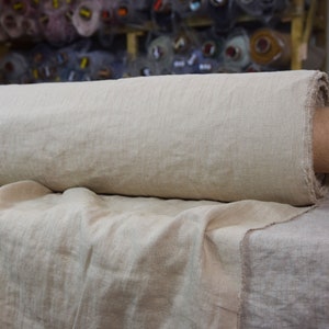 IN STOCK. Pure 100% linen fabric Gloria Beige 200gsm (5.90oz/yd2). Middle weight, dense, washed-softened.