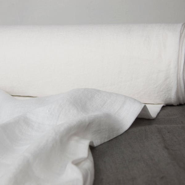 Pure 100% linen fabric 160gsm. Stark white and off-white color shades. Quite light weight, washed-softened. For clothes and other textile.