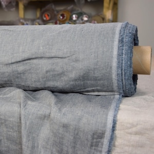 Linen Fabric - "Margarita Blue Smoke", Grayish-Blue Chambray, 190gsm, 100% Pure, Soft & Washed Beautiful Linen, Premium Linen, IN STOCK!