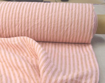 100% Pure Linen Fabric - Aurora Collection - Pink & Brown Stripe, By the Yard/Meter ,for Sewing, 160gsm/5oz Pre-Shrunk, Natural, Crinkled