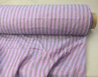 100% Pure Linen Fabric - Aurora Collection - Purple Pink Stripe, By the Yard or Meter, 160gsm/5oz, Pre-Shrunk, Softened, for Sewing Clothes