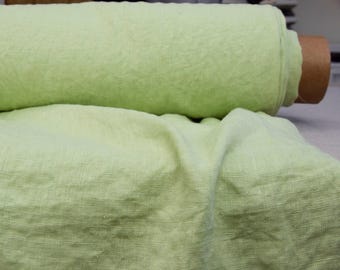 100% linen fabric "Gloria” by the yard/meter in bright greenery color (Fresh Greenery), 200gsm/6oz, premium quality, crinkled, pre-shrunk.
