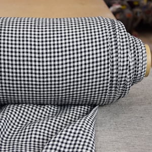 100% puur linnen stof - zwart-wit ruitpatroon, 5 mm Vichy-ruit, op maat gesneden of per meter, 200 g/m² (6 oz), voorgekrompen, zacht gewassen, voor kleding