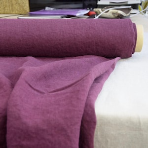 Linen Fabric &quot;Gloria Purple Plum&quot; 200gsm (6oz/yd2). Premium Quality Stonewashed, Softened, Pre-washed, Pre-shrunk, Medium Weight. IN STOCK!