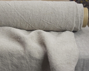 100% Pure Linen Fabric "Prana" in Natural Undyed Raw Linen (Warm Gray) Color. 380gsm (11.3oz/yd2). Washed Preshrunk. Heavyweight Upholstery.